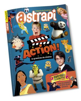 Couverture du magazine Astrapi n° 1038 du 15 juin 2024. “Action”, le grand jeu du cinéma. Résultats de l'Astrapi Académie.
